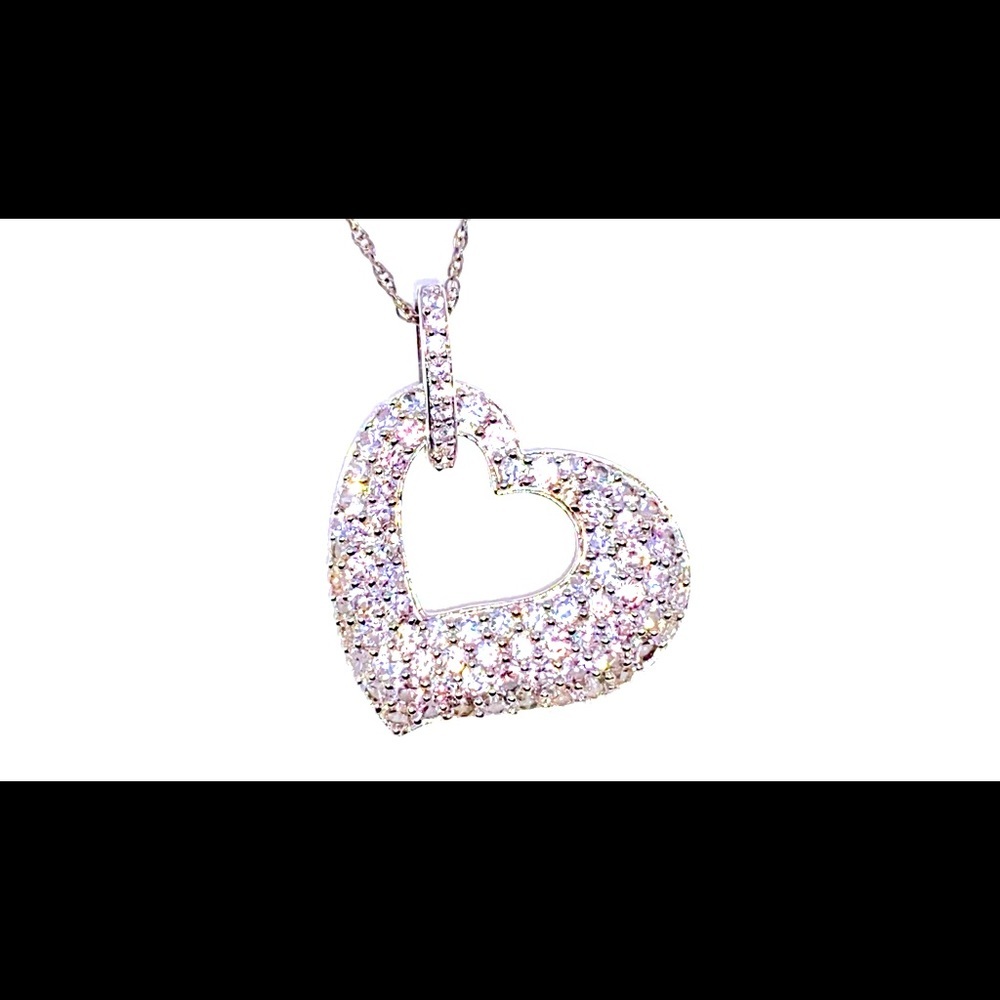 Lab-Created White Sapphire Open Heart Pendant in Sterling Silver